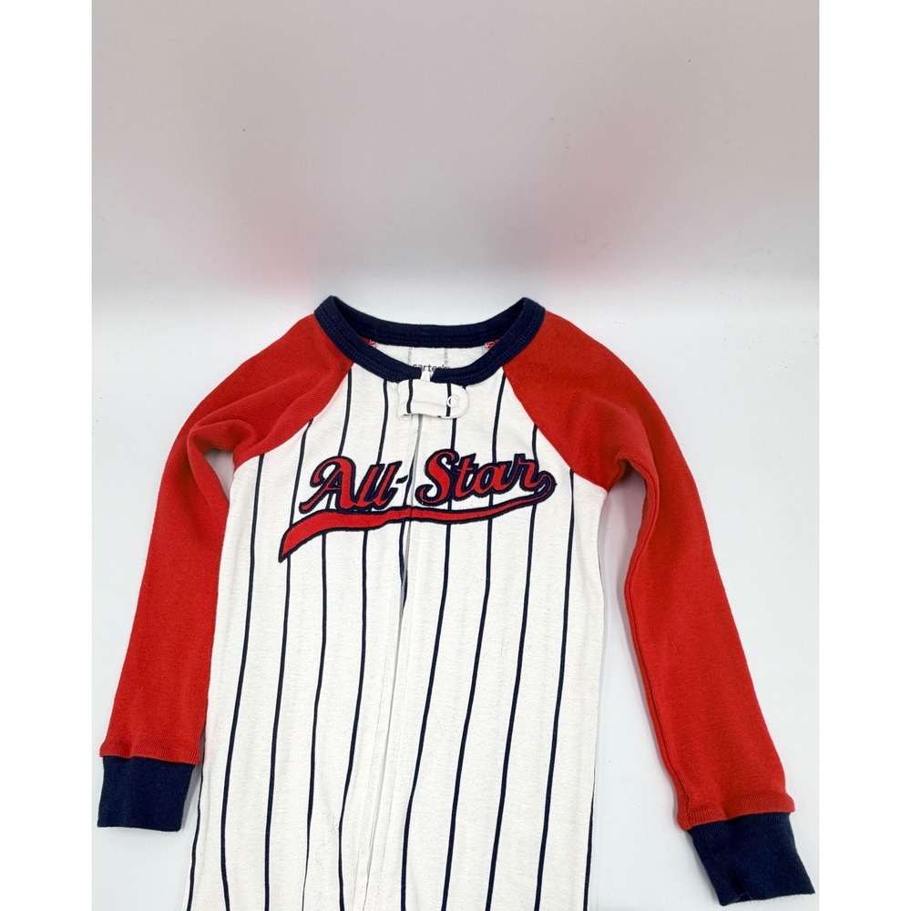 Carters Baby Boy All Star Baseball Footed Pajamas Pinstripe Sleep Play Red White